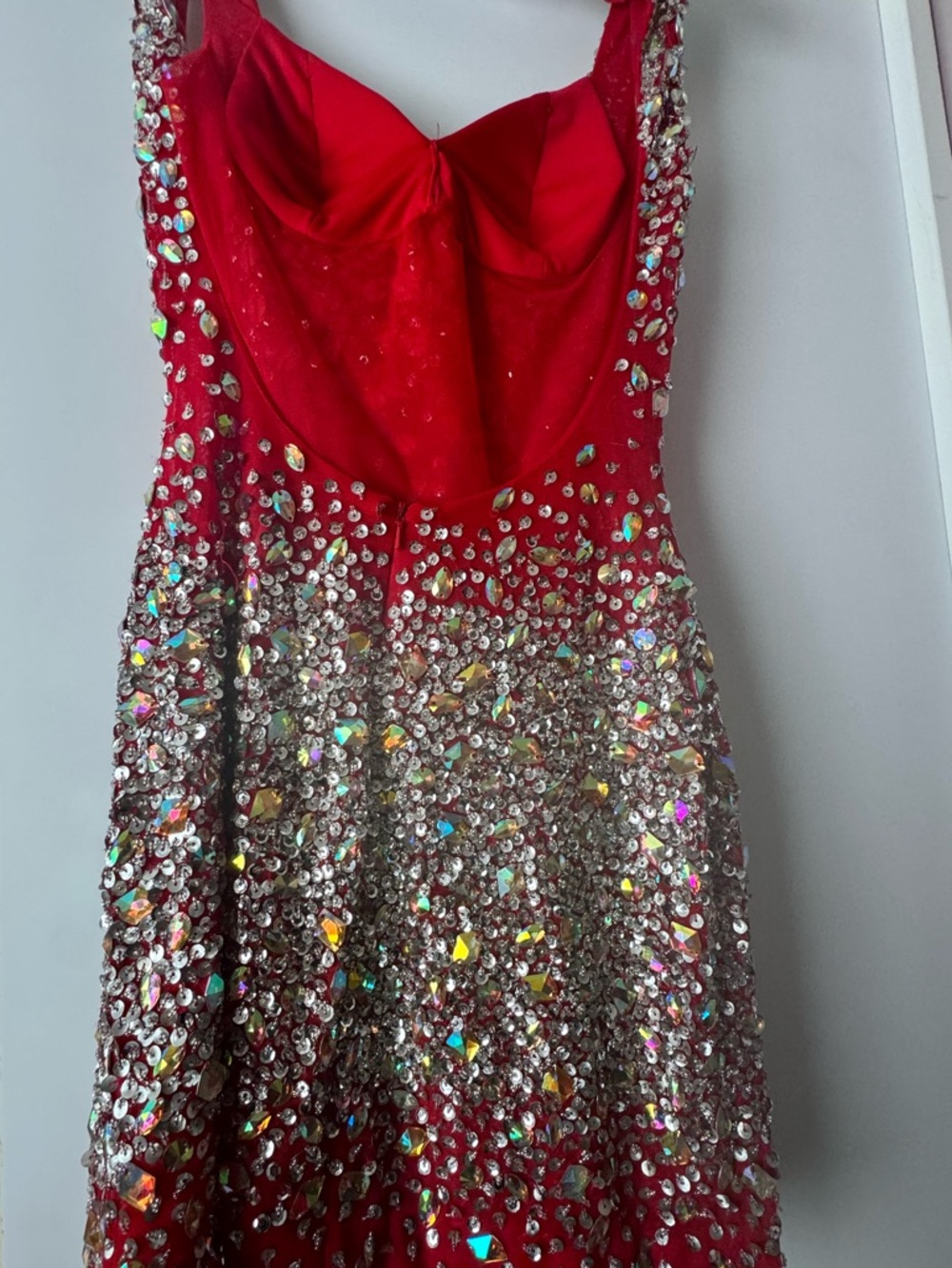 Red Embellished Sleeveless Cocktail Dress